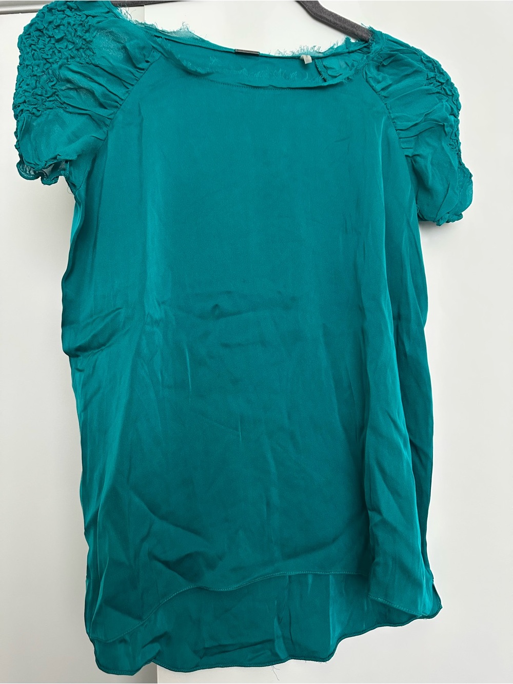 Elie Tahari Teal Short-Sleeve Ruched-Sleeve Blouse
